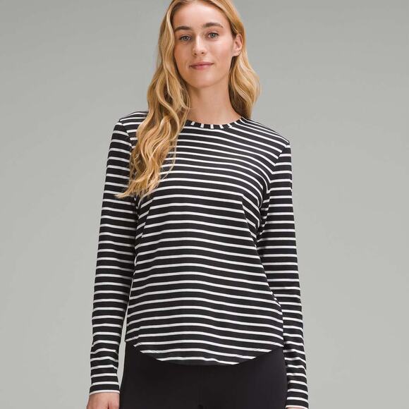 Lululemon Love Long-Sleeve Shirt Yachtie Stripe Black White Size 12 Cotton - Picture 1 of 5